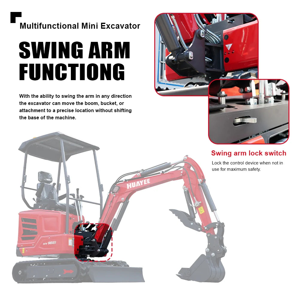 EX HUAYEE HY18B MINI EXCAVATOR W/ KUBOTA D722 DIESEL ENGINE, HYDRAULIC THUMB, HYDRUALIC SWING BOOM. WITH WARRANTY