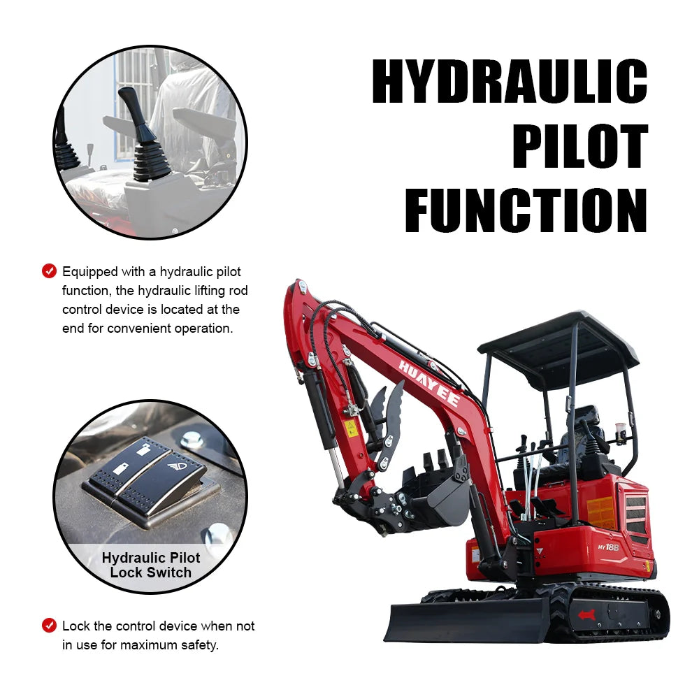EX HUAYEE HY18B MINI EXCAVATOR W/ KUBOTA D722 DIESEL ENGINE, HYDRAULIC THUMB, HYDRUALIC SWING BOOM. WITH WARRANTY
