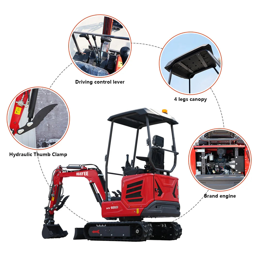 EX HUAYEE HY18B MINI EXCAVATOR W/ KUBOTA D722 DIESEL ENGINE, HYDRAULIC THUMB, HYDRUALIC SWING BOOM. WITH WARRANTY