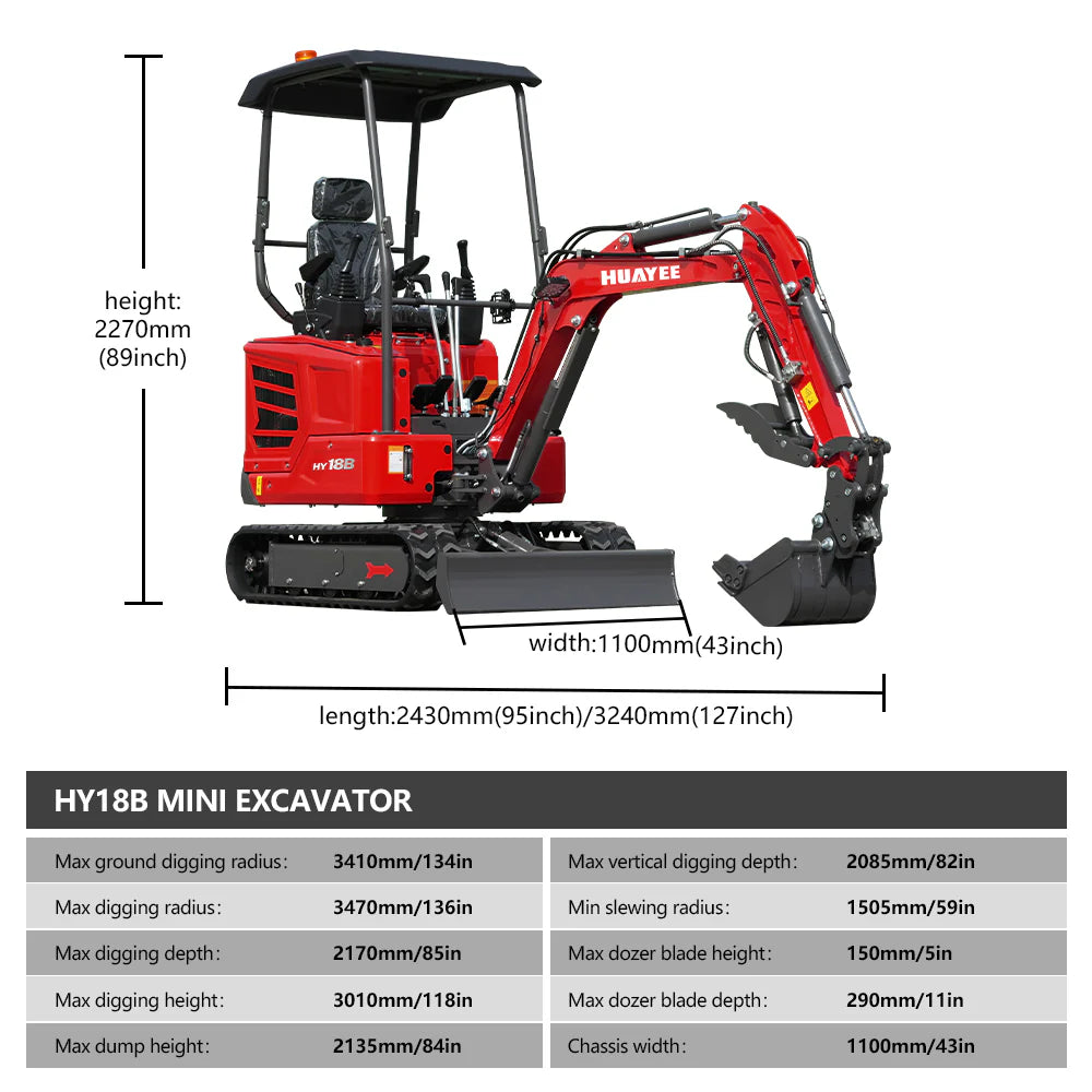 EX HUAYEE HY18B MINI EXCAVATOR W/ KUBOTA D722 DIESEL ENGINE, HYDRAULIC THUMB, HYDRUALIC SWING BOOM. WITH WARRANTY