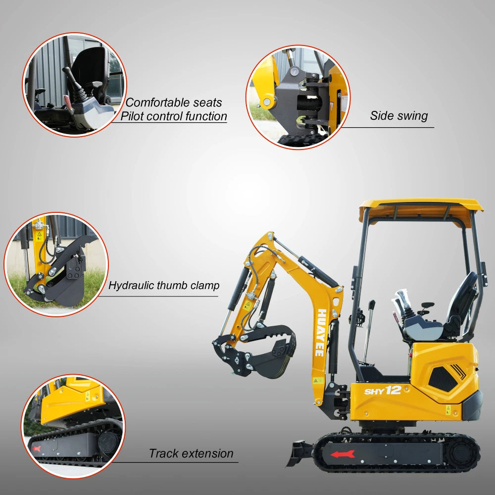 HUAYEE SHY12 MINI EXCAVATOR W/ KUBOTA D722. LOADED WITH FEATURES