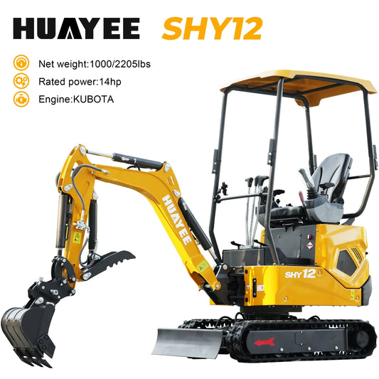 HUAYEE SHY12 MINI EXCAVATOR W/ KUBOTA D722. LOADED WITH FEATURES