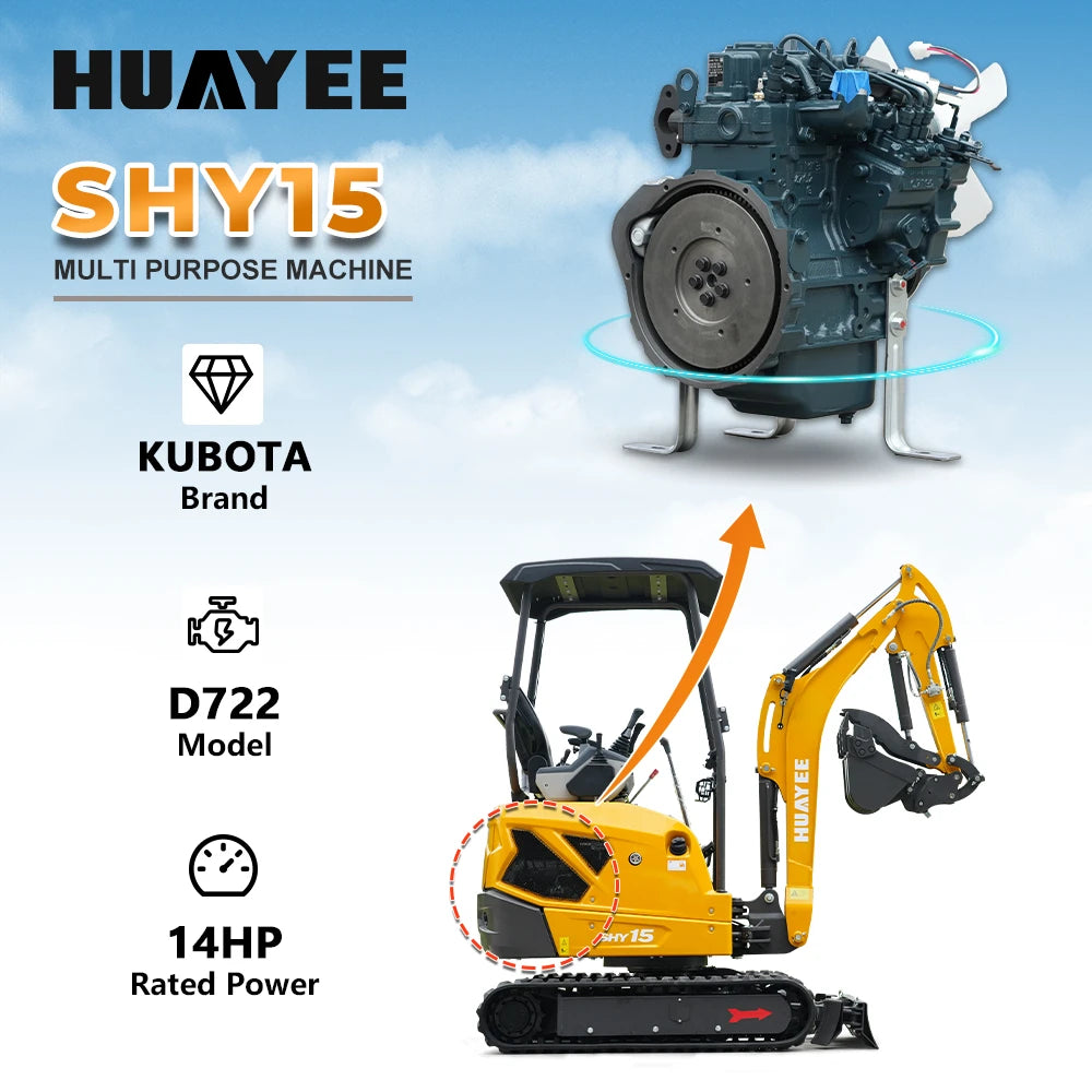 HUAYEE SHY15 MINI EXCAVATOR W/KUBOTA DIESEL AND LOADED WITH FEATURES