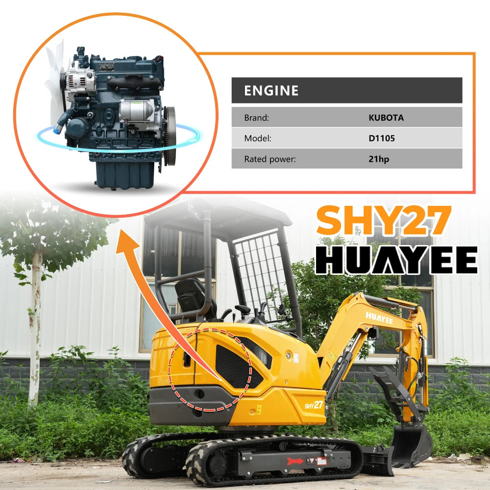 HUAYEE SHY27 MINI EXCAVATOR W/ KUBOTA D1105 ENGINE & LOADED WITH FEATURES