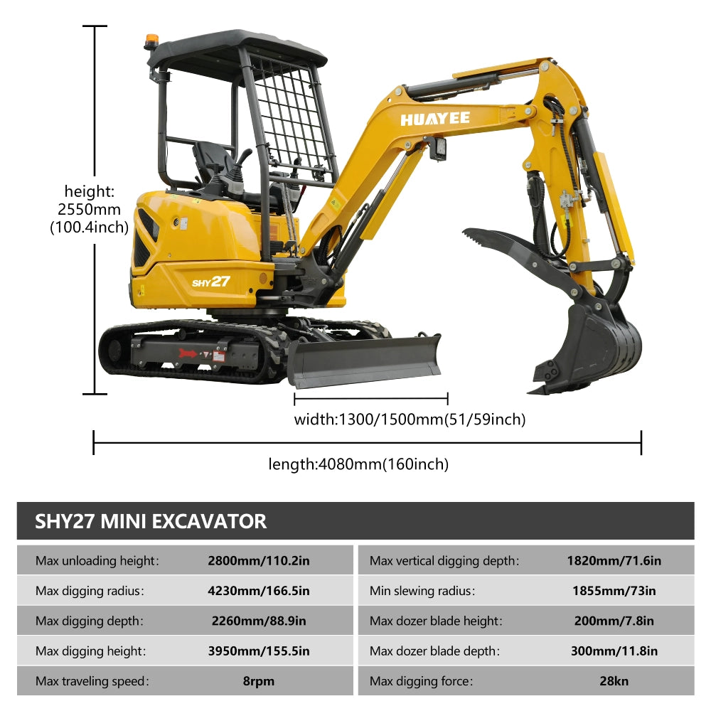 HUAYEE SHY27 MINI EXCAVATOR W/ KUBOTA D1105 ENGINE & LOADED WITH FEATURES